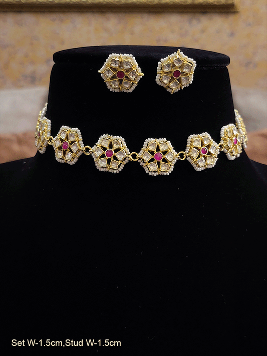 Connecting flower paachi kundan tukdies chik set
