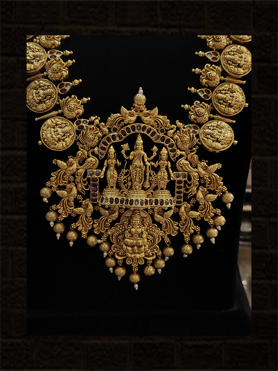 Ram durbar and laxmiji pendant set with laxmiji side string - Odara Jewellery