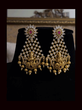 Load image into Gallery viewer, Broad laxmiji motif&#39;s choker with zircons embedded on mesh design with gold bead drop&#39;s