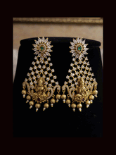 Load image into Gallery viewer, Broad laxmiji motif&#39;s choker with zircons embedded on mesh design with gold bead drop&#39;s