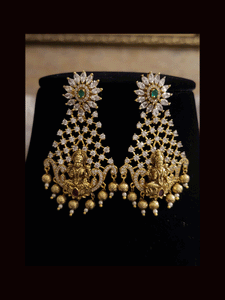 Broad laxmiji motif's choker with zircons embedded on mesh design with gold bead drop's