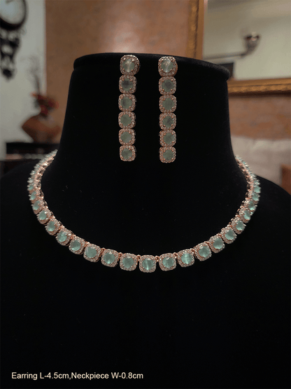 Rosegold finish single line square stones surronded by AD set - Odara Jewellery