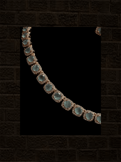 Rosegold finish single line square stones surronded by AD set - Odara Jewellery
