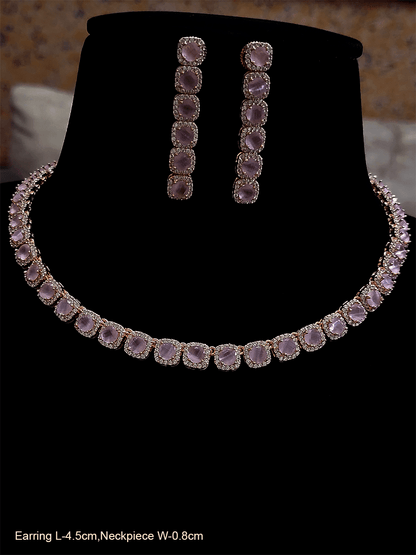Rosegold finish single line square stones surronded by AD set - Odara Jewellery