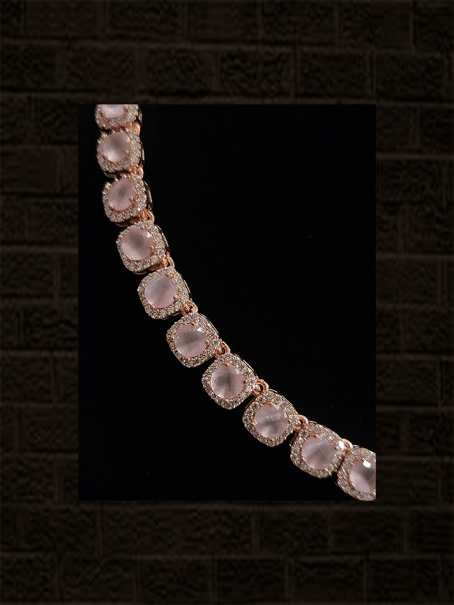 Rosegold finish single line square stones surronded by AD set - Odara Jewellery