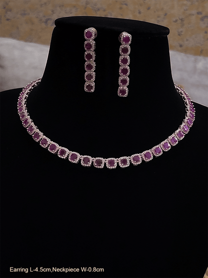 Rosegold finish single line square stones surronded by AD set - Odara Jewellery