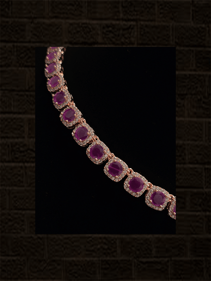 Rosegold finish single line square stones surronded by AD set - Odara Jewellery