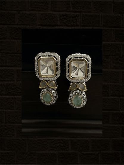 Uncut polki center piece with coloured stones in four strings set - Odara Jewellery