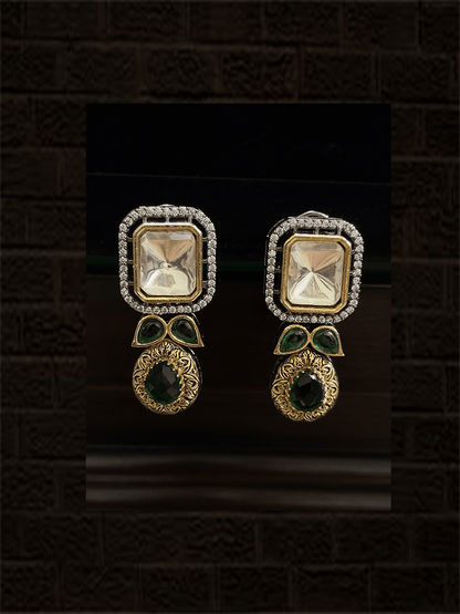 Uncut polki center piece with coloured stones in four strings set - Odara Jewellery