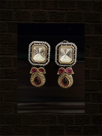 Uncut polki center piece with coloured stones in four strings set - Odara Jewellery