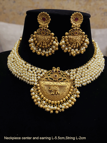 Bead hangings side chain set with elephant design semi circular center pendant set