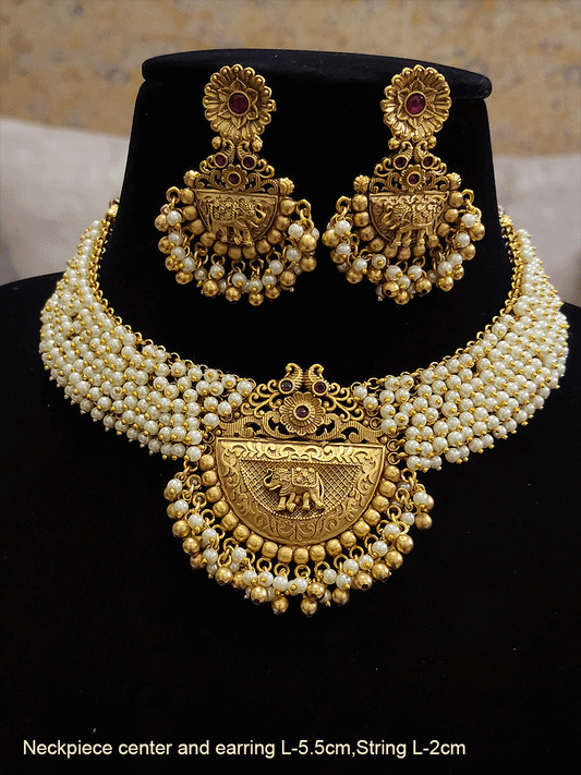 Bead hangings side chain set with elephant design semi circular center pendant set