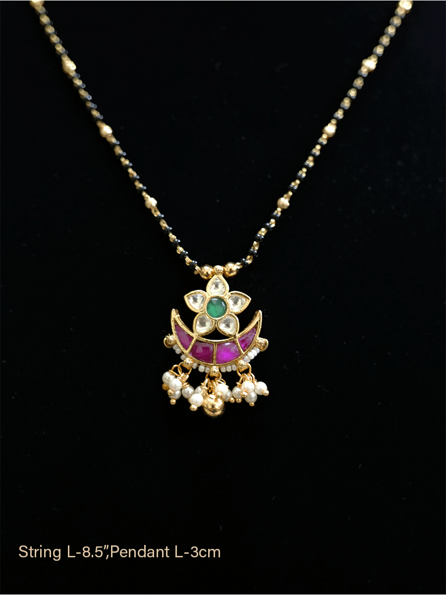 Flower and half moon design paachi kundan mangalsutra - Odara Jewellery