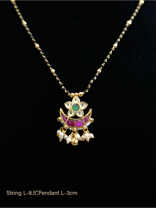Flower and half moon design paachi kundan mangalsutra - Odara Jewellery