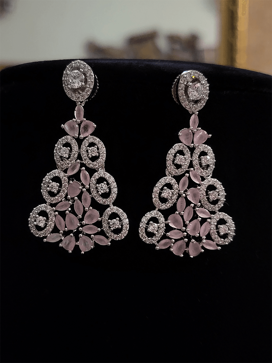 White and pink stones studded silver finish AD choker set - Odara Jewellery