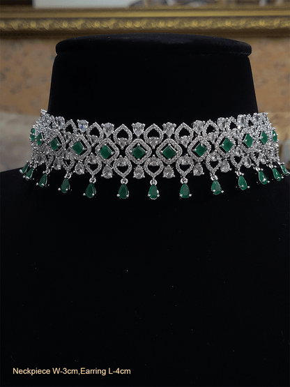 Coloured stone drops stylish AD choker set - Odara Jewellery