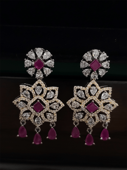Coloured stone drops stylish AD choker set - Odara Jewellery