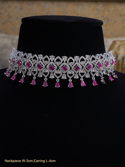 Coloured stone drops stylish AD choker set - Odara Jewellery