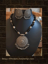 Load image into Gallery viewer, Oxidised silver circular pendant set with natural stones strings - Odara Jewellery