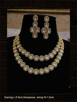 Gold finish double line uncut polki and AD set - Odara Jewellery