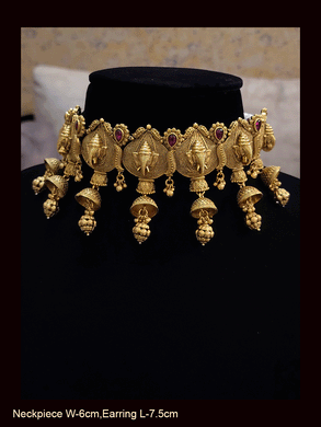 Ganpatiji choker set with jhoomki hangings with ruby stones