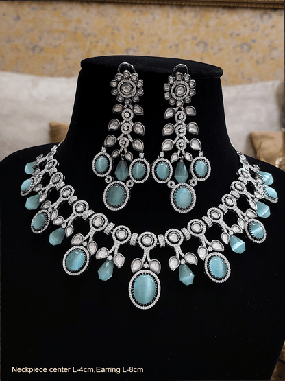 Black finish AD and polki set with oval stones - Odara Jewellery