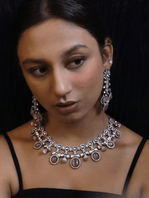 Black finish AD and polki set with oval stones - Odara Jewellery