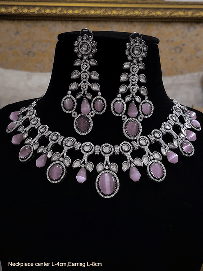 Black finish AD and polki set with oval stones - Odara Jewellery