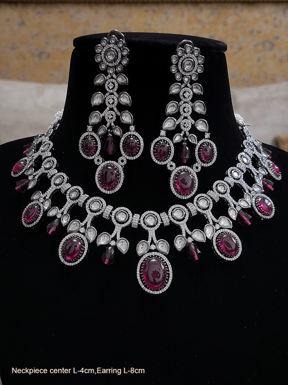 Black finish AD and polki set with oval stones - Odara Jewellery