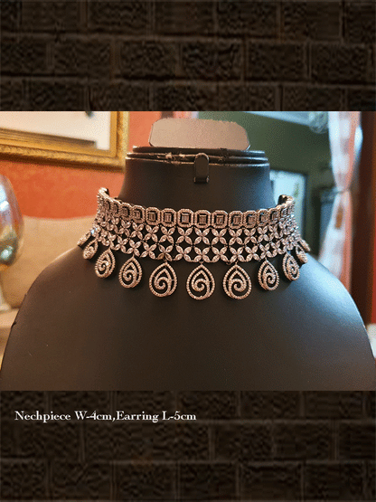 Marquise and baguette setting AD black finish set with hanging spiral AD loops - Odara Jewellery