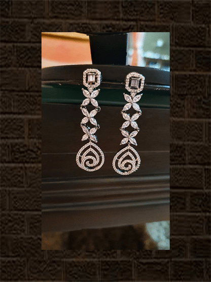 Marquise and baguette setting AD black finish set with hanging spiral AD loops - Odara Jewellery