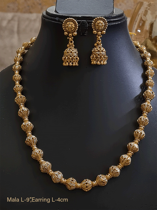 9' long inverted flower shaped matar beads mala - Odara Jewellery
