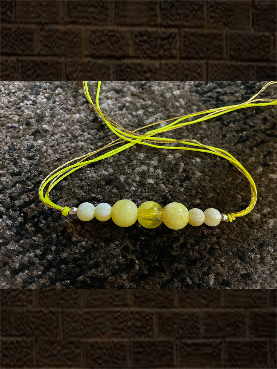 Shaded 8 yellow beads rakhi with classy dori - Odara Jewellery