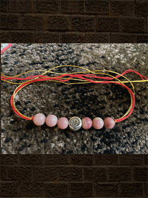 Silver finish Om bead with six shaded beads classy dori rakhi - Odara Jewellery