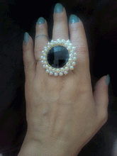 Load image into Gallery viewer, Natural stone adjustable rings with pearly cluster lace