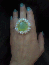 Load image into Gallery viewer, Natural stone adjustable rings with pearly cluster lace