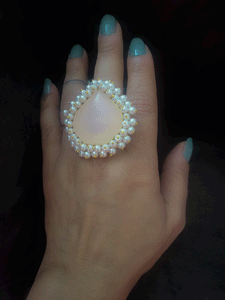Natural stone adjustable rings with pearly cluster lace