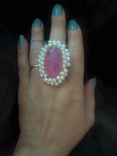 Load image into Gallery viewer, Natural stone adjustable rings with pearly cluster lace