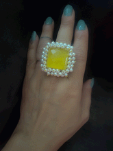 Load image into Gallery viewer, Natural stone adjustable rings with pearly cluster lace