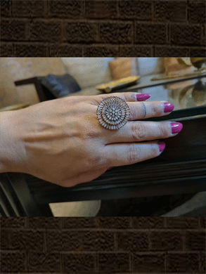 Black and rosegold finish baguette shaped AD openable ring - Odara Jewellery