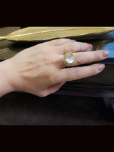 Load image into Gallery viewer, Hexagonal shaped uncut polki adjustable ring with zircon outline