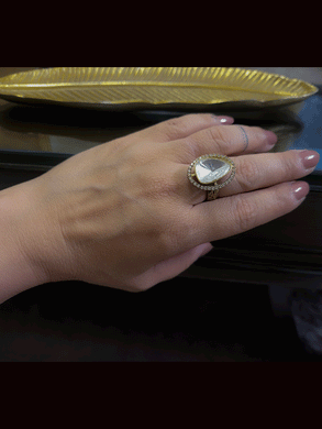 Oval shaped zircon adjustable uncut polki ring
