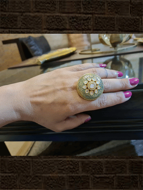 Round disk design ferozi enamel kundan and AD adjustable - Odara Jewellery