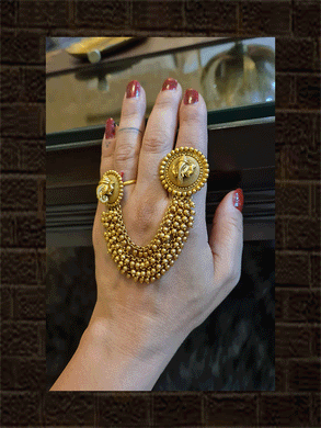 Double finger ganpatiji ring attached with four beaded hanging chains - Odara Jewellery