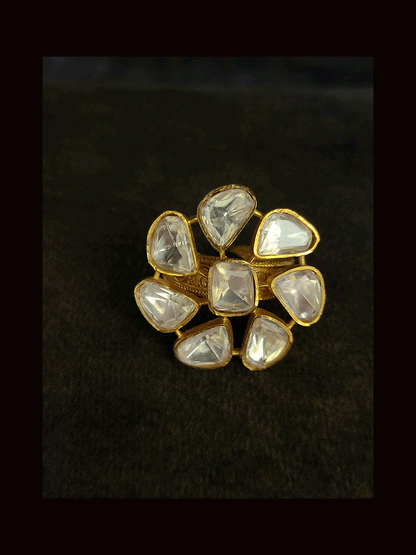 Flower design uncut polki openable ring