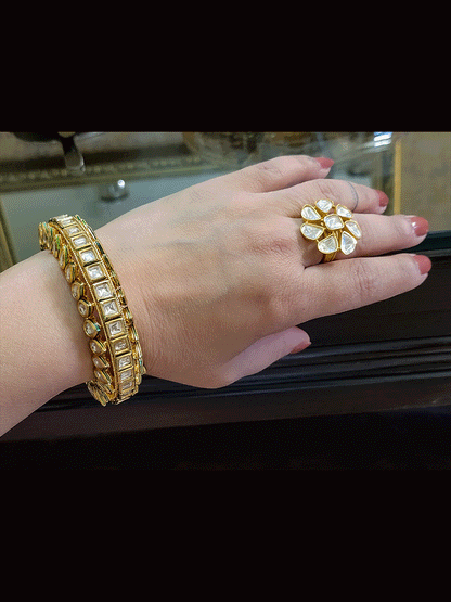Flower design uncut polki openable ring