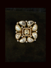 Load image into Gallery viewer, Square shaped bold uncut polki adjustable ring with AD detailing