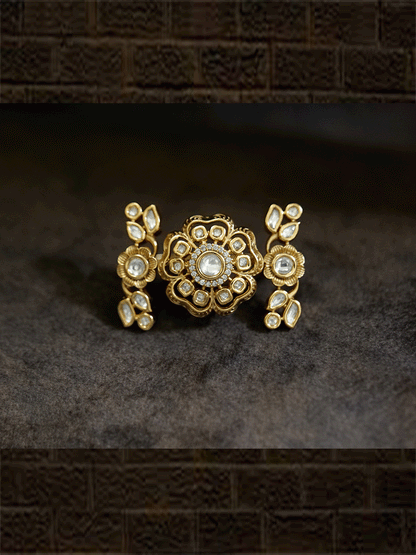 AD and kundan double finger ring with stones - Odara Jewellery