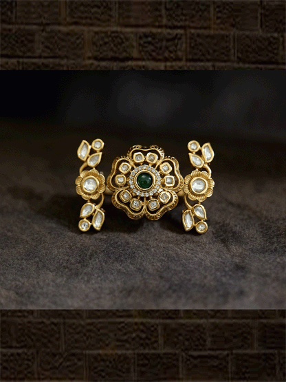 AD and kundan double finger ring with stones - Odara Jewellery