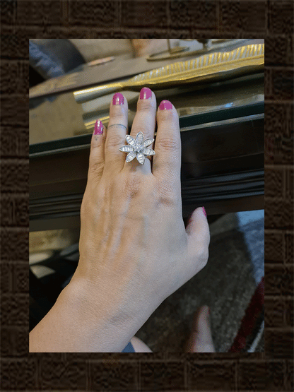 White finish flower design AD ring - Odara Jewellery